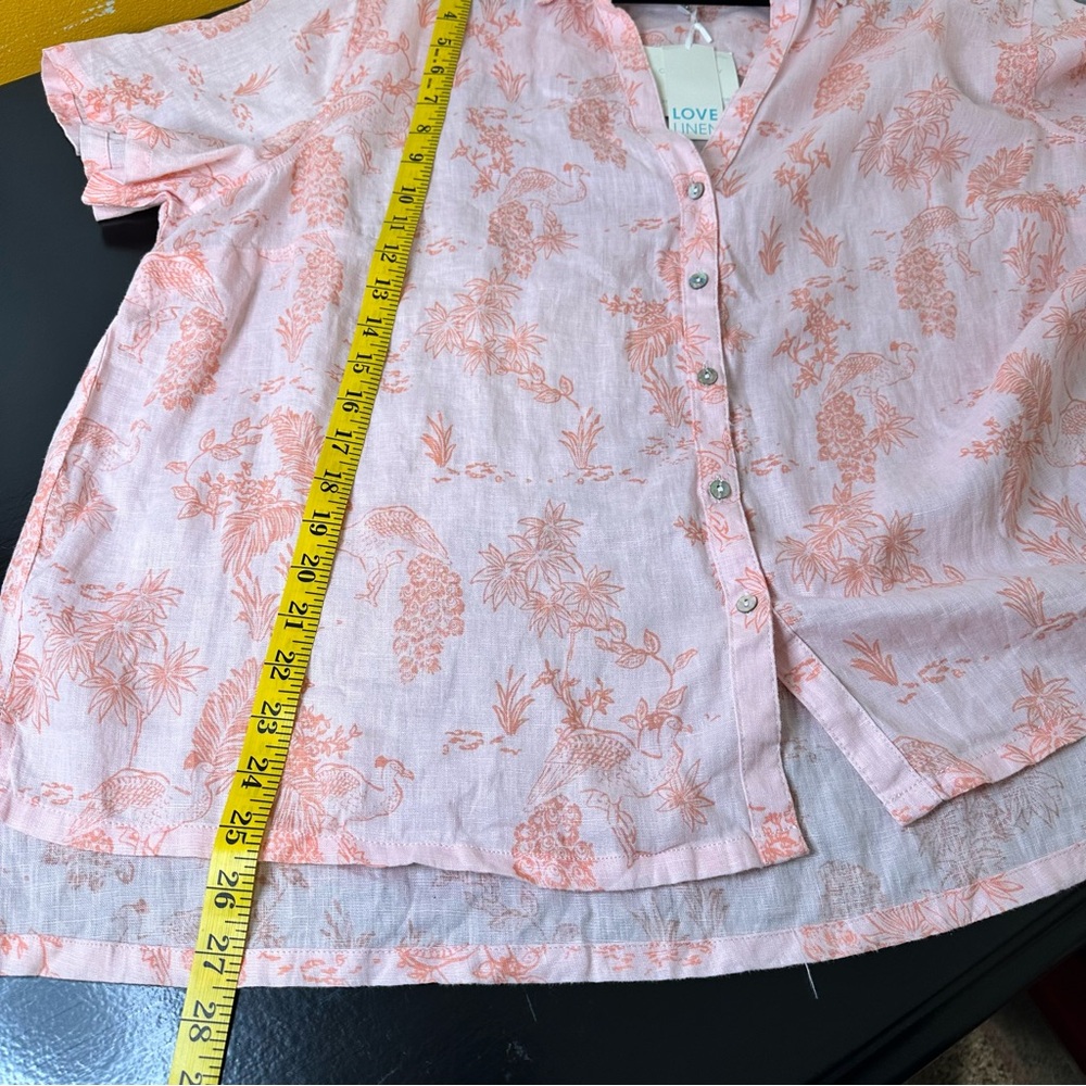 NWT Cynthia Rowley Peach Floral Button-Down Washable Linen Shirt - Picture 8 of 9